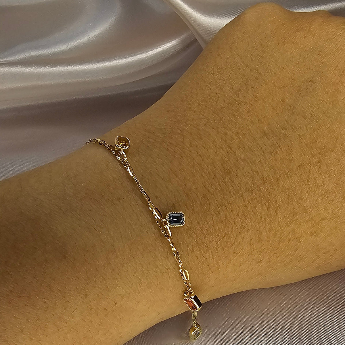 18K Solid Gold Multi-Colour Sapphire Double Layer Bracelet
