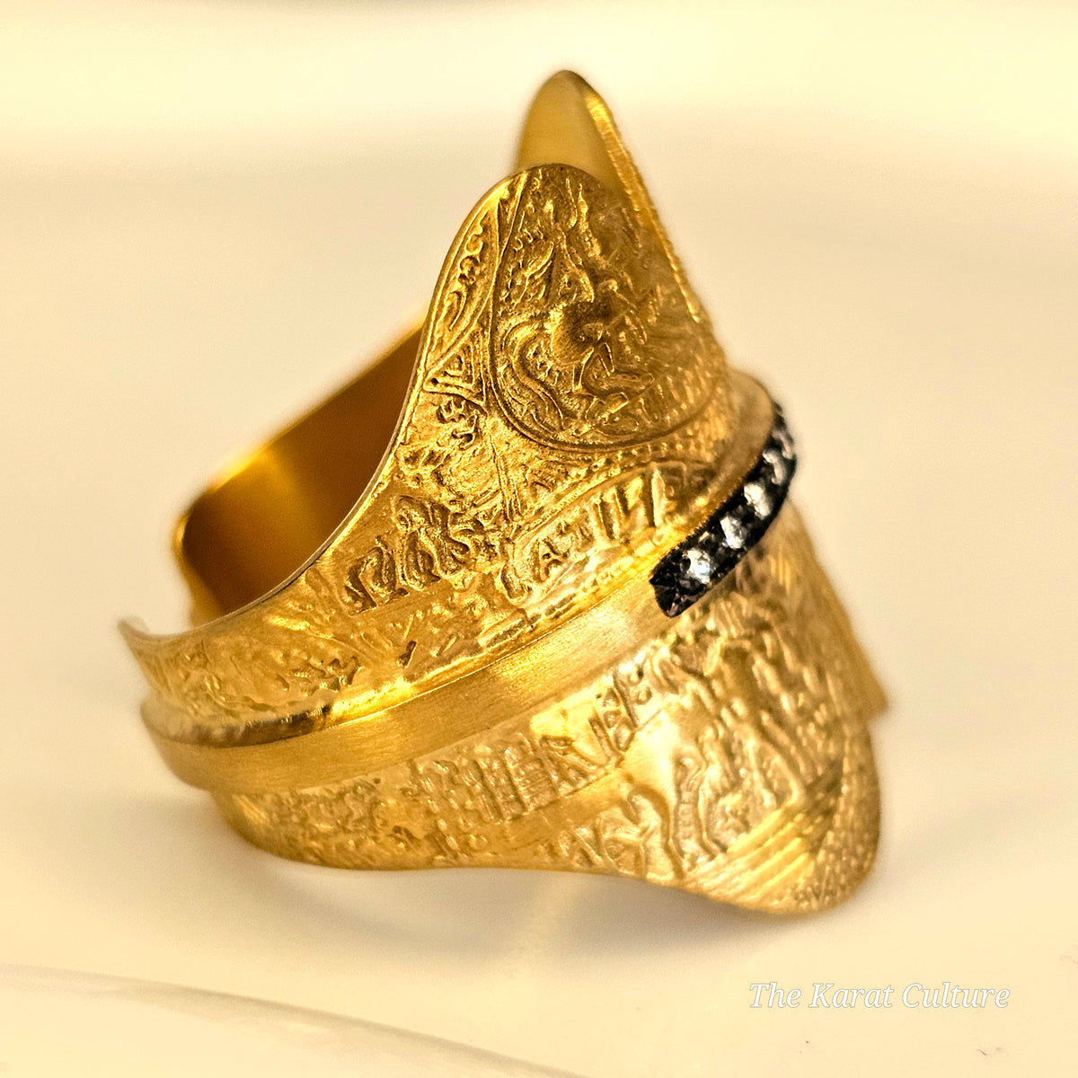 14K Solid Gold Kurtulan Byzantine Cuff Ring with Diamonds