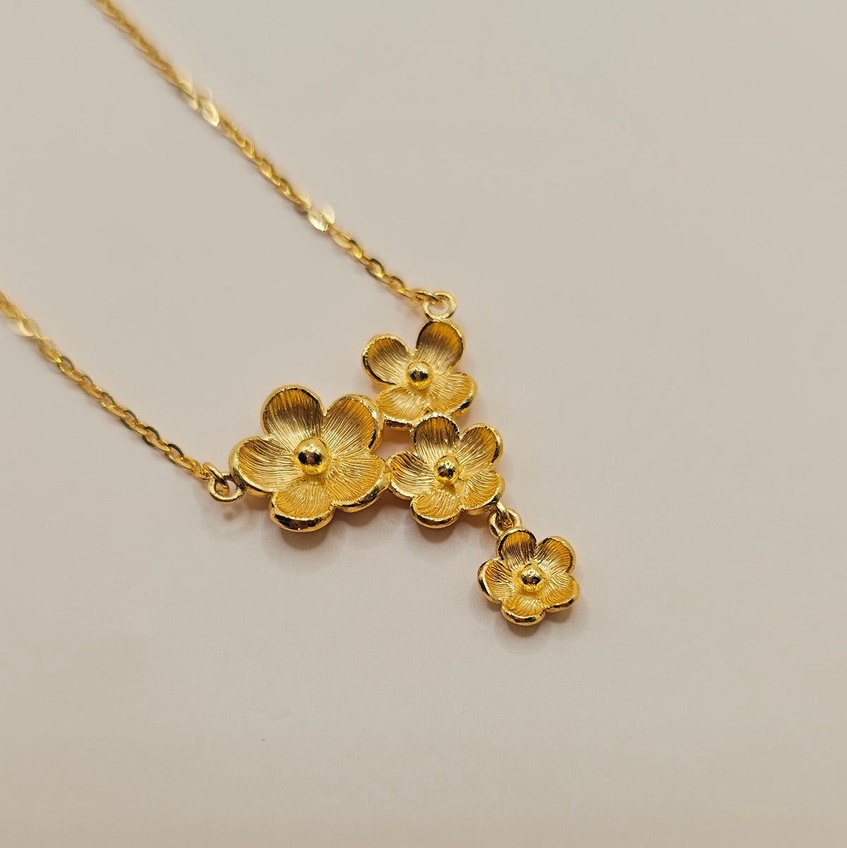 24K Solid Gold Four Plum Blossoms Necklace