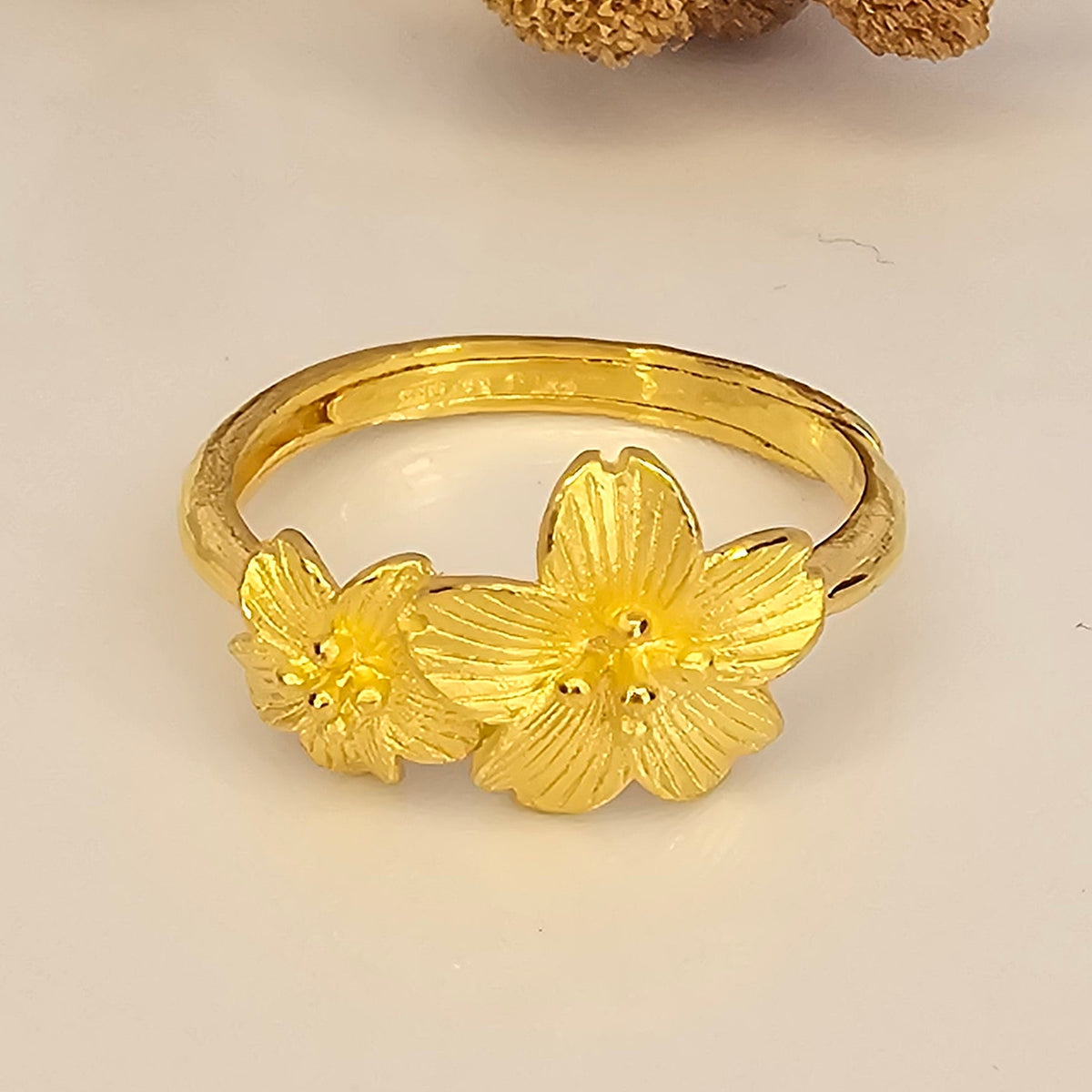 24K Solid Gold Double Flower Ring
