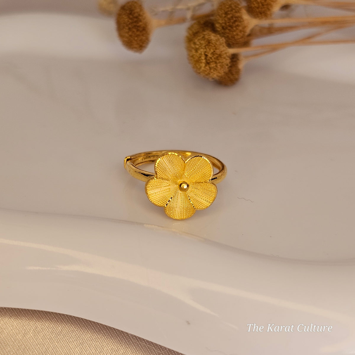 24K Solid Gold Flower Ring