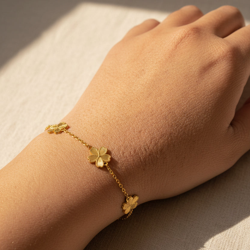 24K Solid Gold Cherry Blossom Bracelet